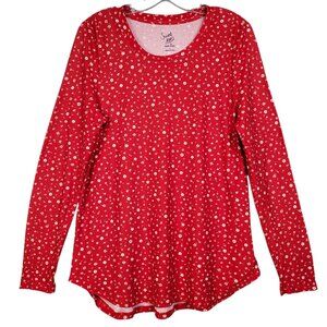 Sweet Tea Top Women's L Red White Floral Long Sleeve Lightweight Stretch Casual